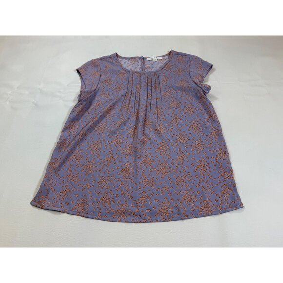 Monday Fun Tops - Monday Fun XS Floral Print Blouse Short Sleeves Purple & Orange (LL246)
